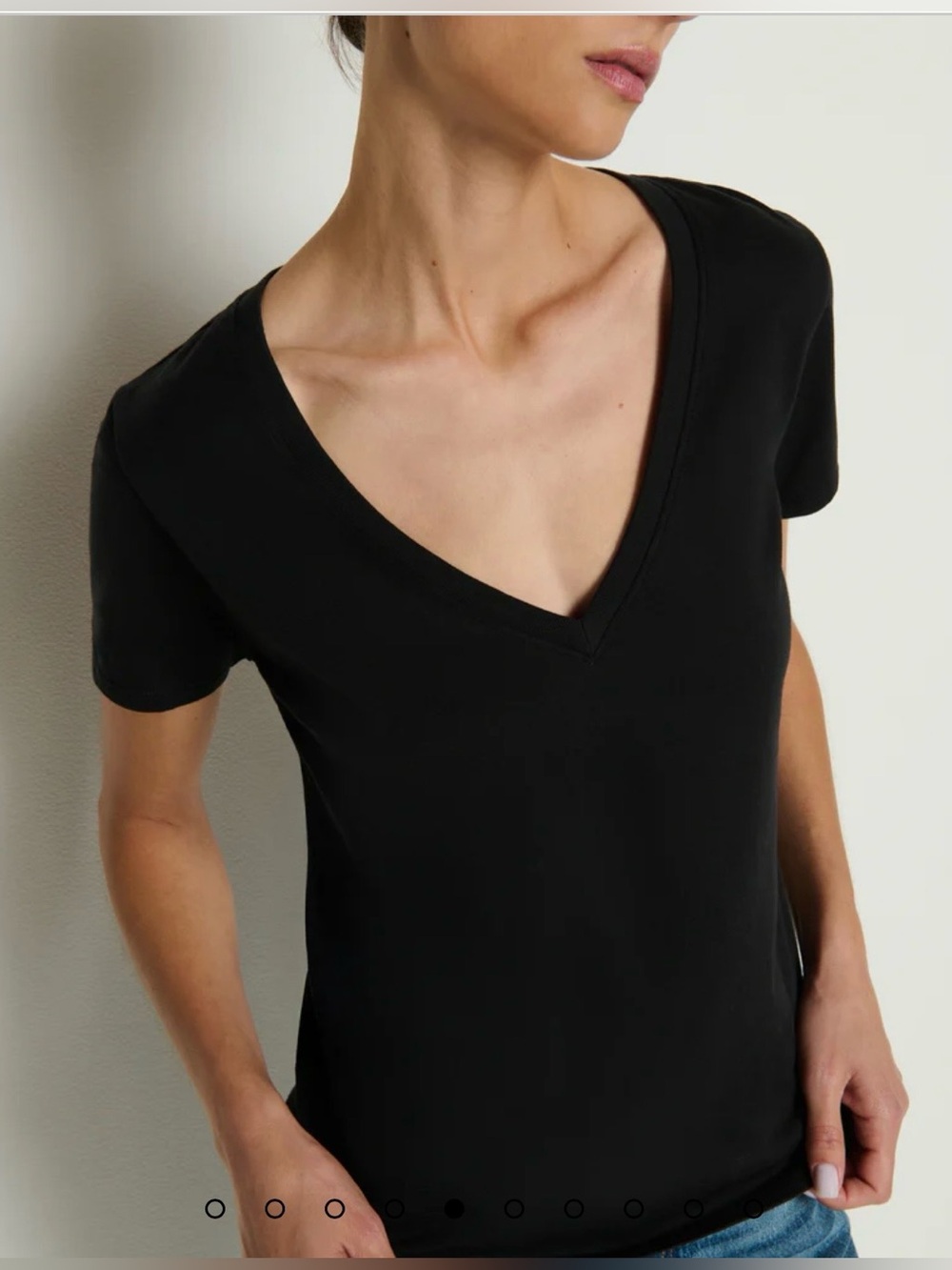 NATION LA Organic Pima Cotton V-Neck Tee – Black – Size Small